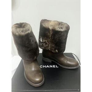 Chanel Fur-Trimmed Leather Boots - Size 38.5, Brand New with Box